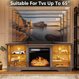 TAVATA 58" Fireplace TV Stand, Modern Entertainment Center with Fireplace for TVs up to 65 inch, Media TV Console for Living Room with Led Lights, Adjustable Glass Shelves and Storage Cabinets (Grey) TAVATA