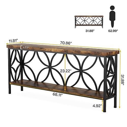 Tribesigns 70.9-Inch Narrow Sofa Table, Industrial Long Sofa Table Behind Couch, Entry Console Table with Storage for Entryway, Living Room, Foyer, Unique Design, Rustic Brown - WoodArtSupply