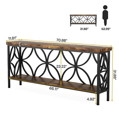 Tribesigns 70.9-Inch Narrow Sofa Table, Industrial Long Sofa Table Behind Couch, Entry Console Table with Storage for Entryway, Living Room, Foyer, Unique Design, Rustic Brown - WoodArtSupply