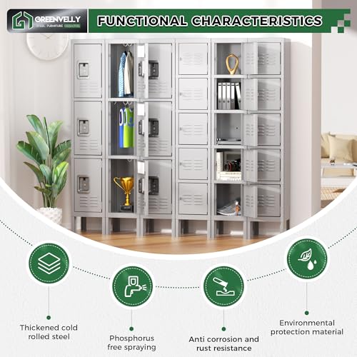 Greenvelly Metal Locker, 66”Lockers for Employees with 5Doors,Tall Steel Lockable Storage Lockers with Standing Legs,Card Slots,Vents for Gym,School,Office,Kids Room(Grey) - WoodArtSupply