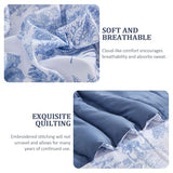 DJY Blue Comforter Set Queen, 7 Pieces Bed in a Bag Queen Size Botanical Comforters with Sheets Elegant Plants Print Soft Microfiber Reversible Complete Bedding Sets for All Season DJY