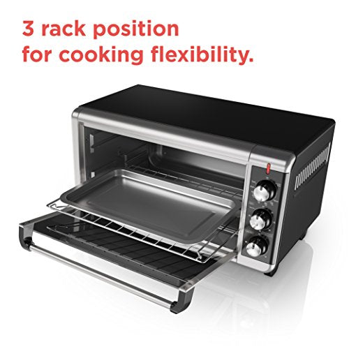 BLACK+DECKER 8-Slice Extra Wide Convection Toaster Oven, Fits 9"x13" Oven Pans and 12" Pizza, Bake, Toast, Broil, and Keep Warm Functions, Countertop Compact Design with Stainless Steel Finish