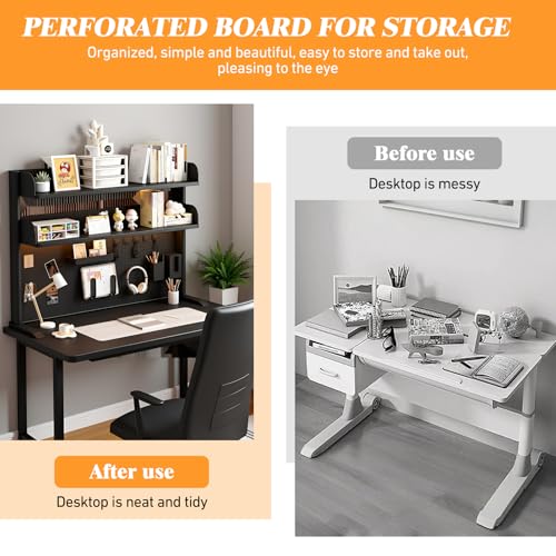 SimpArt Desk Organizer Shelf for Standing Desk – Metal Frame Desk Hutch with Pegboard, Storage Shelf, and Hooks, Space-Saving Desktop Organizer for Home Office & Workstation Black 39.4 * 9.3 * 15in SimpArt