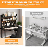 SimpArt Desk Organizer Shelf for Standing Desk – Metal Frame Desk Hutch with Pegboard, Storage Shelf, and Hooks, Space-Saving Desktop Organizer for Home Office & Workstation Black 39.4 * 9.3 * 15in SimpArt