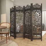 Deco 79 Wood Floral Handmade Partition Room Divider Screen Foldable Partition Carved 4 Panel Privacy Screen, Room Partition 80" x 1" x 72", Black Deco 79