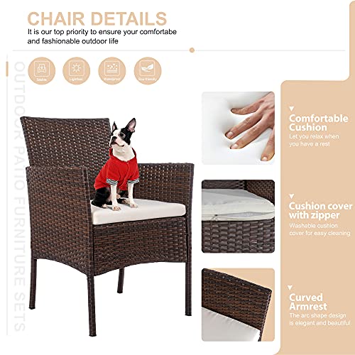 Shintenchi 4 Piece Outdoor Patio Furniture Set, Wicker Rattan Patio Conversation Set, Outdoor Chairs and Loveseat with Coffee Table for Porch, Yard & Poolside (Brown) Shintenchi