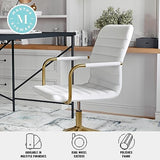 Martha Stewart Taytum Swivel Task Chair with Armrests for Home Office in White Faux Leather with Polished Brass Frame Martha Stewart