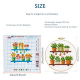 Zhenqing Wooden Plant Shelf Cross Stitch Kit for Beginners, 11CT Printed 24x24cm with Hoop, 6 Potted Succulent Embroidery Set (70978)