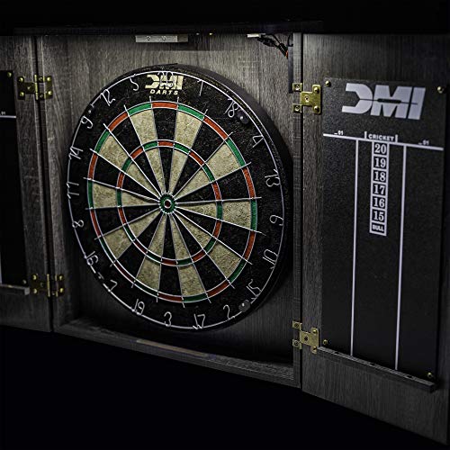 DMI Sports Paris Bristle Dartboard Cabinet Sets - Includes LED Lighting or Electronic Scoring Option, Rustic Grey (D4400W) DMI Sports