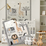 4 Piece Woodland Forest Animals Crib Bedding Set, Including Jungle Safari Crib Skirt, Blanket, Nursery Bed Sheet and Diaper Stacker, Soft Neutral Nursery Standard Size Baby Bedding for Baby Girls Boys Oudain