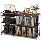 Faesun Record Player Stand with Vinyl Record Storage, Turntable Stand with Power Outlet, Large Record Storage Shelf Holds 500 Albums, Industrial Audio Rack for Living Room Bedroom, Walnut Faesun