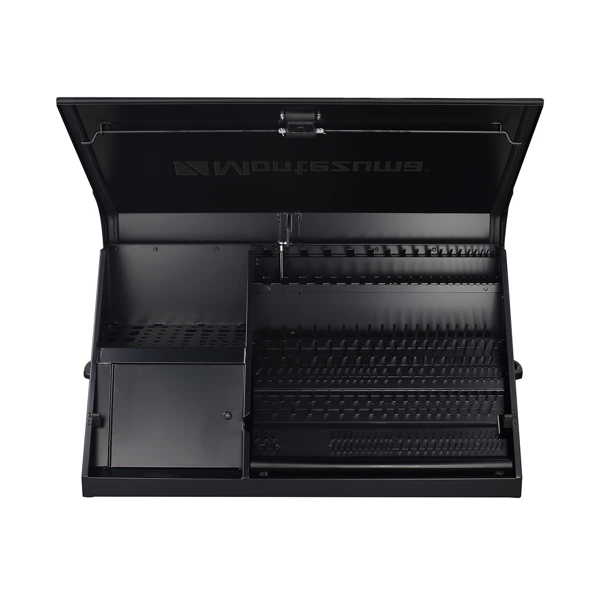 Montezuma 41" x 18" Heavy Duty Steel Triangle Toolbox (steel, flat black) - WoodArtSupply