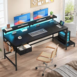 DurayLoly 47.2" Gaming Desk with Power Outlet and LED Lights,Computer Desk with Adjustable Monitor Stand and Drawer,Office Desk with CPU Stand for Home Work,Study and Gaming, Small Spaces,Black DurayLoly