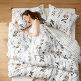 Bedsure Comforter Set King Size - Cute Floral Bedding Comforter Set, 3 Pieces, 1 Soft Reversible Coconut White Botanical Flowers Comforter and Pillow Shams Bedsure