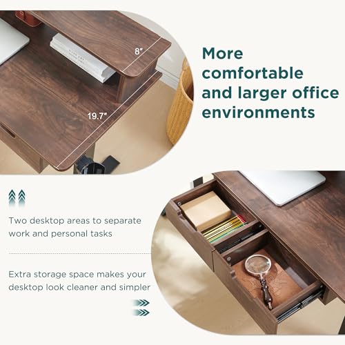 RedLemon 60 Inches L Shaped Electric Standing Desk, Height Adjustable Corner Gaming Desk with Drawers, Keyboard Tray, Power Outlets & LED Lights, Computer Desk with Monitor Shelf, Dark Walnut RedLemon