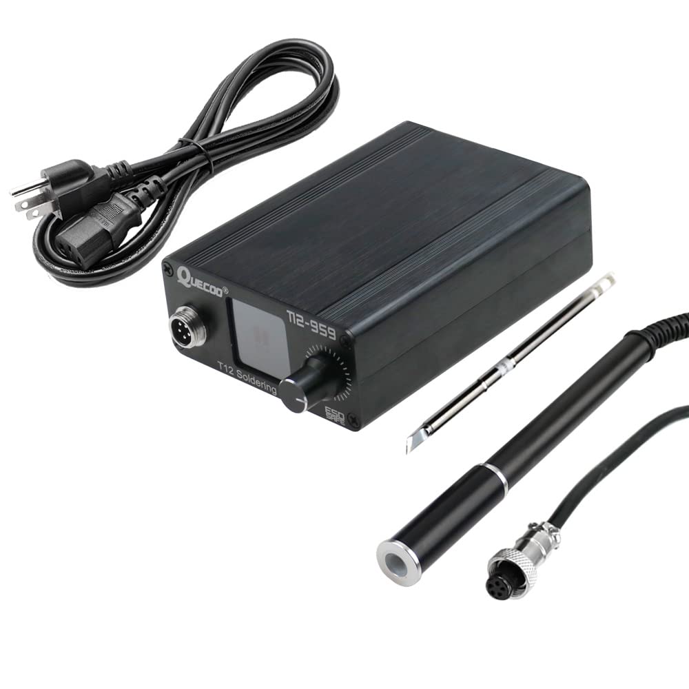 QUECOO T12-959 Soldering Iron Station Kit, LCD Screen with T12 Soldering Iron Tips, Heating up Fast, Automatic Standby-Automatically Wake up, for Electronic Repairing, With K tip (SET1) QUECOO