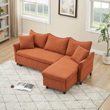 80'' Convertible Sectional Sofa Couch, 3 Seat L Shaped Sleeper Sofa Bed with Pillows and Storage Chaise, Pull Out Couch Bed Modern Corduroy Small Couches Futon for Living Room Apartment (Orange) anwickjeff