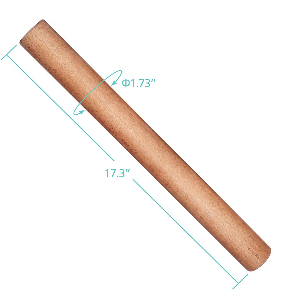 Etens Rolling Pin 17.3Inch, Professional Dowel Wood Rolling Pins for Baking Pasta Pizza Pie and Cookie, Wooden Dough Roller Pin (Straight Style, Large 1.73 Inch Diameter) Etens
