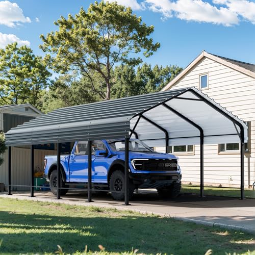 SUNLEI 12X20 FT Carport, Heavy Duty Carport Canopy with Galvanized Steel Roof and Frame, Metal Carport Upgraded Extra Large Garage for Pickup, Boat, Car and Tractors - WoodArtSupply