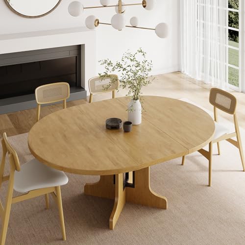 Feonase 59" Round Extendable Dining Room Table for 6, Modern Oval Kitchen Table with Heavy Duty Wood Base, for Kitchen Dining Living Room, Easy Assembly, Noise-Free, Oak Feonase