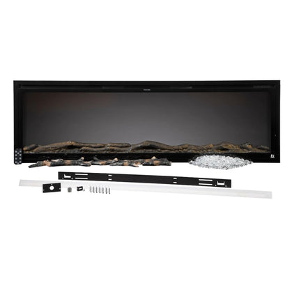 Touchstone Sideline Elite Smart 60” WiFi-Enabled Electric Fireplace - in-Wall Recessed - 60 Color Combinations - 1500/750 Watt Heater (68-88°F Thermostat) - Black - Log, Crystals & Driftwood - 80037