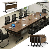 Folding Conference Room Table, Modern Conference Tables with Wheels, Large Rectangular Mobile Training Tables for Office Classroom, Foldable Modular Boardroom Seminar Table Walnut (4pack L63in) JNMDLAKO