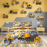 Feelyou Kids Construction Comforter Set Twin Bedding Sets for Boys Toddler Children Cartoon Cars Excavator Tractor Comforter Set Construction Machinery Truck Duvet Set Cars Bed Set with 1 Pillow Case Feelyou