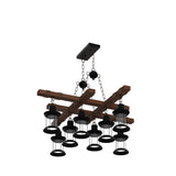 8 Lights Industrial Wooden Hanging Lighting Black Metal Chandelier Farmhouse Vintage Pendant Lamp Glass Lampshade for Pool Table Kitchen Island Bar Retro Ceiling Light Height Adjustable Fixture GHY