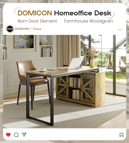 DOMICON Rustic Corner Desk with Storage, L Shaped Farmhouse Office Desk with Sufficient Storage Capacity, Built-in Power Socket and Barn Door Design - WoodArtSupply