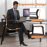 CLATINA Stackable Office Chair, Mesh Back Guest Chairs with Comfortable Leather Seat Arms Stacking Ergonomic Desk Chair No Wheels for Conference Waiting Reception School Stationary, Black, Set of 4 CLATINA
