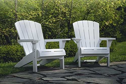 Keter Alpine Adirondack 2 Pack Resin Outdoor Furniture Patio Chairs with Cup Holder-Perfect for Beach, Pool, and Fire Pit Seating, White - WoodArtSupply