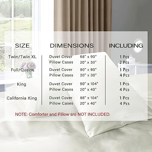 P Pothuiny 5 Pieces Satin Duvet Cover Full/Queen Size Set, Luxury Silky Like Ivory White Duvet Cover Bedding Set with Zipper Closure, 1 Duvet Cover + 4 Pillow Cases (No Comforter) P Pothuiny