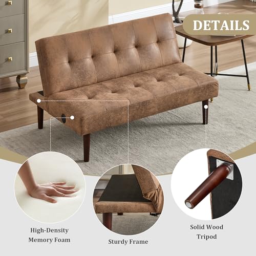 Anwick Convertible Futon Sofa Bed with Charging Port, 45″ Folding Sleeper Sofa, Adjustable Backrest, Small Couch for Living Room Small Spaces Or Office, Modern Loveseat (Coffee) Anwick