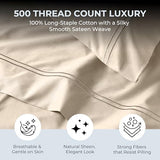 Mayil Manor 100% Natural Cotton Bed Sheets | 500 TC Single-Ply Sateen Weave Cal King Sheet Set | Soft & Hypoallergenic Solid 4-Piece Bedding with Deep Pocket Fitted, Flat, Pillowcase | Cream Beige Mayil Manor