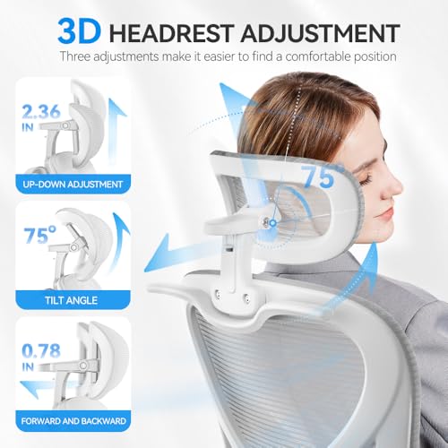 Freepub Ergonomic Office Chair with Headrest 3D, Mesh Office Desk Chair with Adjustable Lumbar Support, Computer Chair with Flip up Armrests, 350LBS Capacity - Design for Home/Offices - Grey Freepub