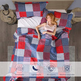 Jessy Home Plaid Quilt Set Twin Bedspread Coverlet Set Red Blue White Patchwork Twin Size Quilt Set Bedding Soft Lightweight Quilts Coverlet Country Reversible Quilt Bed Spread with 2 Pillow Shams Jessy Home
