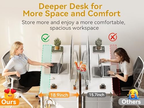 ODK 48 Inch White Computer Desk with 8 Fabric Drawers, Modern Office Desk with Large Storage for Home Office, Study, Gaming, White ODK