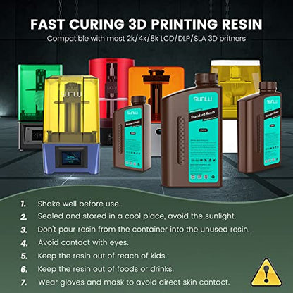 SUNLU 3D Printer Resin 3kg, Fast Curing Standard 3D Resin for Most Resin 3D Printers, 395 to 405nm UV Curing 3D Printing Liquid Photopolymer Resin, Low Shrinkage and High Precision, 3000g, Dark Grey