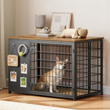 YATINEY Foldable Dog Crate Furniture, Dog Crate with DIY Frame, Heavy Duty Dog Kennel Indoor with Hooks, Wooden Dog Cage End Table, for Small/Medium Dogs, Rustic Brown and Black DC95BR YATINEY