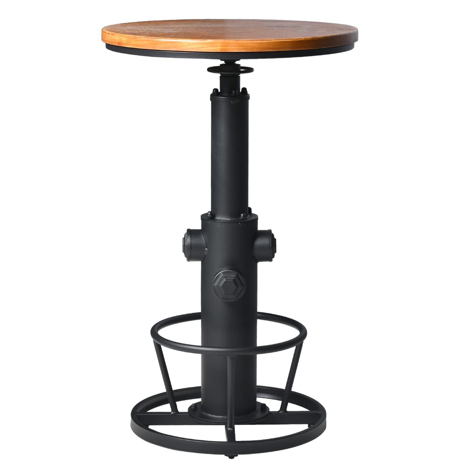 BOKKOLIK Industrial Vintage Height Adjustable Bistro Table with Wooden Top for Kitchen, Dining Room, and Bar Use - WoodArtSupply