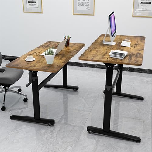 Erxewim Standing Desk Adjustable Height Manual Crank, Adjustable Sit to Stand Up Desk Workstation, for Home Office with Cable Hole and Adjust Foot (Beige 120x60cm) Erxewim