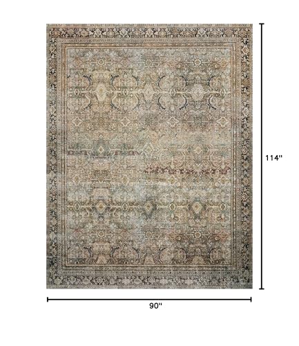 Loloi Layla Collection LAY-03 Olive/Charcoal 7'-6" x 9'-6" .13" Thick Area Rug, Soft, Durable, Vintage Inspired, Distressed, Low Pile, Non-Shedding, Easy Clean, Printed, Living Room Rug Loloi