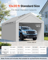 VEVOR Carport Replacement Canopy Cover, 13 x 20 ft Potable Garage Tent Top Tarp with Sidewalls, UV-Resistant & Waterproof, Heavy Duty Car Shelter Tarp with Ball Buggees, Grey, Frame Not Included VEVOR