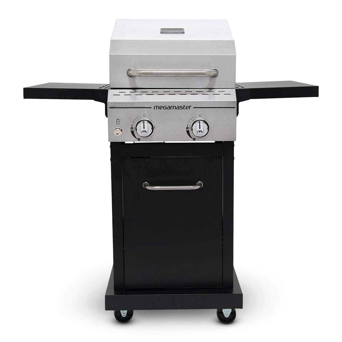 Megamaster 2-Burner Propane Barbecue Gas Grill with Foldable Side Tables, Perfect for Camping, Outdoor Cooking, Patio, Garden Barbecue Grill, 28000 BTUs, Silver and Black, 720-0864MA Megamaster