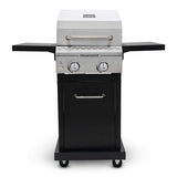 Megamaster 2-Burner Propane Barbecue Gas Grill with Foldable Side Tables, Perfect for Camping, Outdoor Cooking, Patio, Garden Barbecue Grill, 28000 BTUs, Silver and Black, 720-0864MA Megamaster