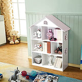 WODENY Pink Wooden Dollhouse Bookcase - 3-Tier Storage Organizer for Kids' Toys and Books WODENY