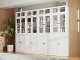 VOWNER 85.5" Tall Bookshelf Single Pack - Half Glass Door Design, White 7 Tier Book Shelf, Curio Cabinets with Storage, DIY Large Bookcase for Living Room, Office VOWNER