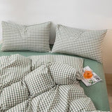 mixinni Green Gingham Comforter Set Queen, Plaid Comforter Set 3 Pieces 1 Green Grid Comfoter with 2 Pillow Cases for All Seasons, Soft Fluffy Modern Grid Pattern Printed Bedding-Queen Size mixinni