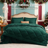 Love's cabin Full Comforter Set Dark Green, 7 Pieces Full Bed in a Bag, All Season Bedding Sets with 1 Comforter, 1 Flat Sheet, 1 Fitted Sheet, 2 Pillowcase and 2 Pillow Sham Love's cabin