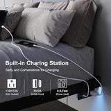 Feonase Twin Size Floating Bed Frame with Charging Station and LED Lights, Metal Bed Frame with Heavy Duty Steel Slats Supports, No Box Spring Needed, Easy Assembly, Black Feonase